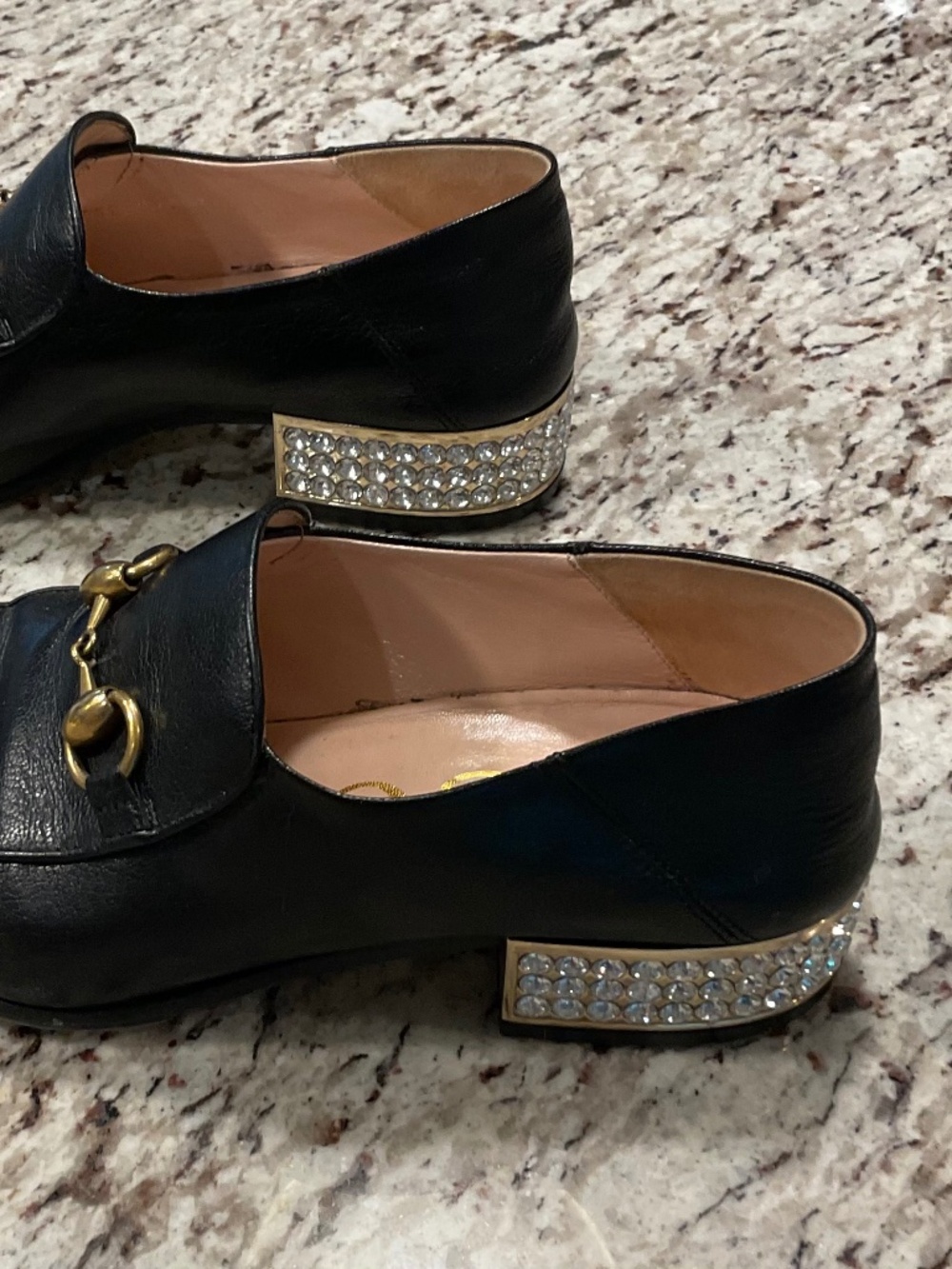 Gucci Brixton Horsebit Loafer with Crystal Embellished Heel — Black Leather — Si - Picture 5 of 9